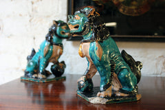 A Decorative Pair of Early 19thC Chinese Turquoise Glaze Dogs of Fo
