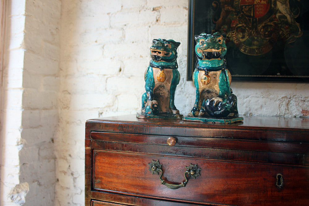 A Decorative Pair of Early 19thC Chinese Turquoise Glaze Dogs of Fo