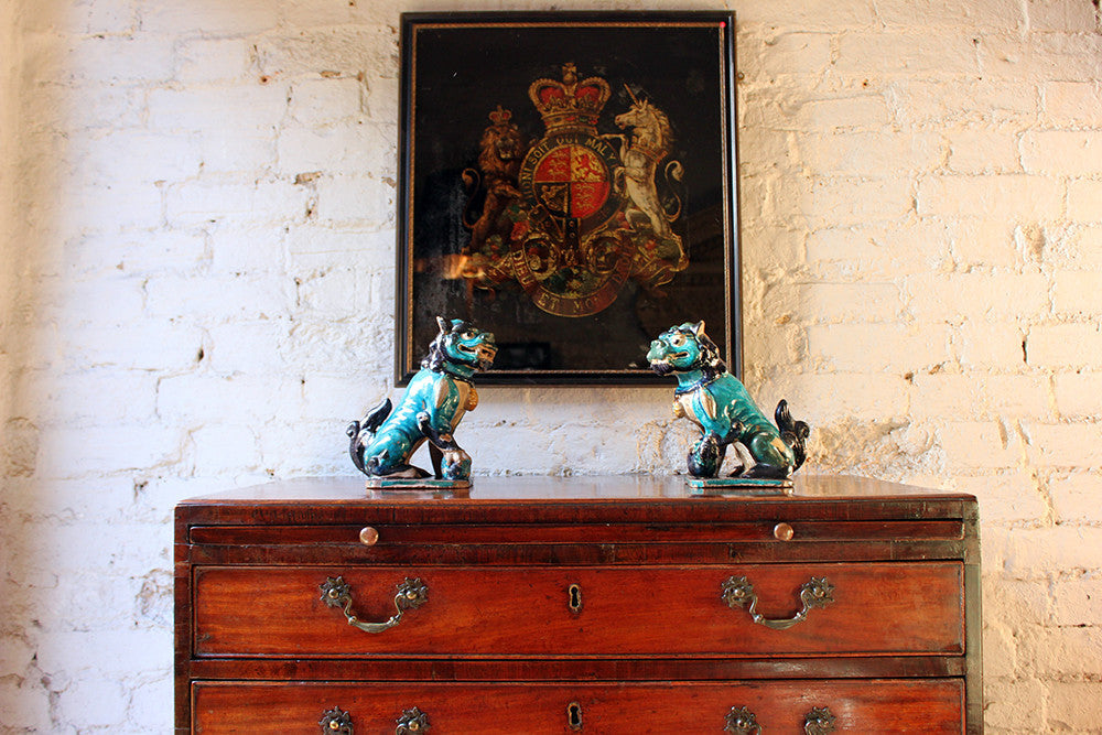 A Decorative Pair of Early 19thC Chinese Turquoise Glaze Dogs of Fo