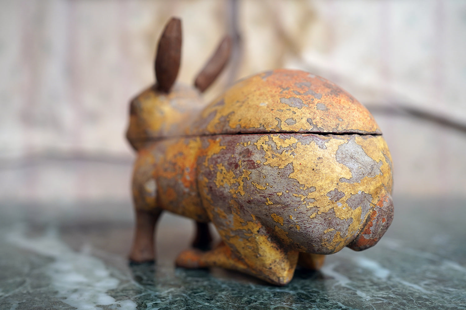 A French Painted Pine Folk Art Trinket Box in the Form of a Rabbit c.1840-60