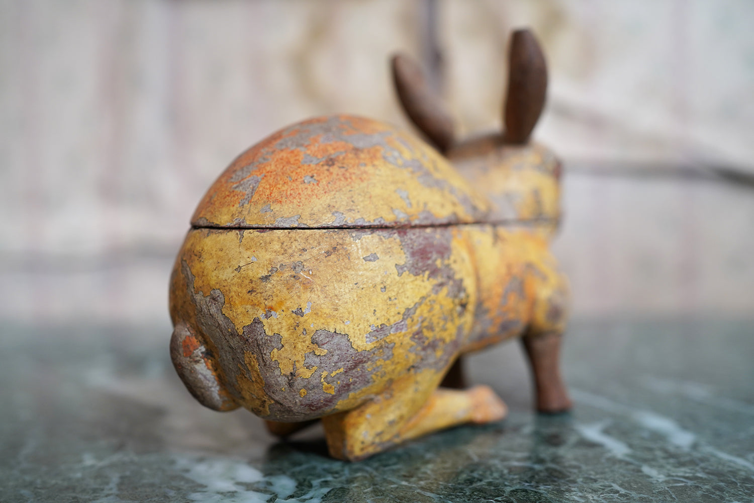 A French Painted Pine Folk Art Trinket Box in the Form of a Rabbit c.1840-60