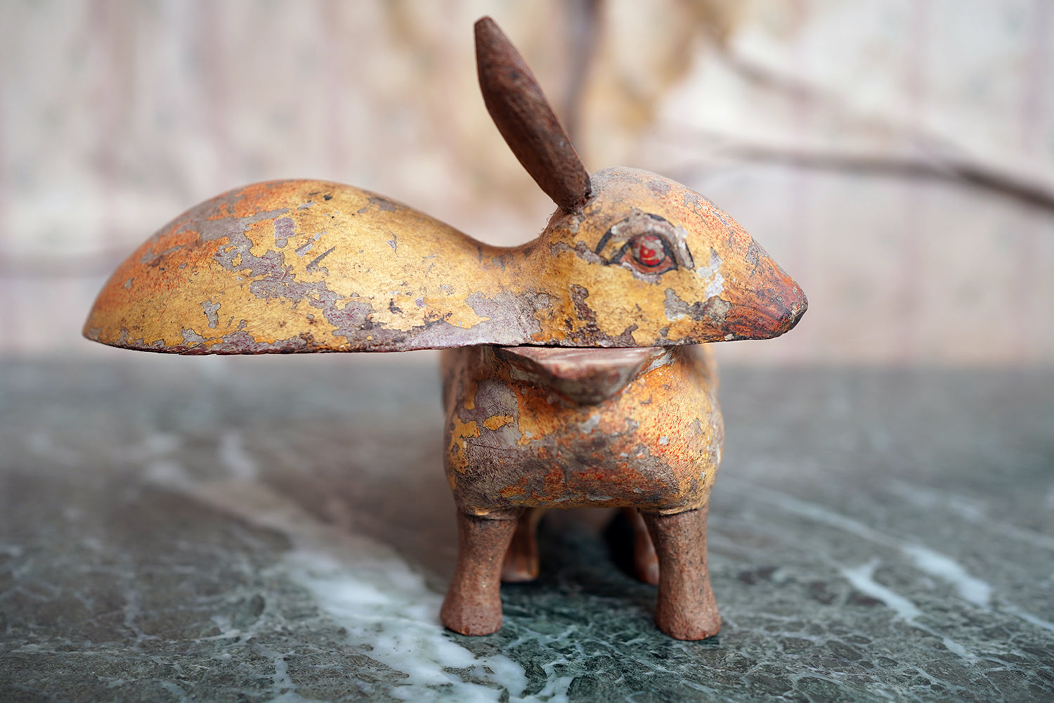 A French Painted Pine Folk Art Trinket Box in the Form of a Rabbit c.1840-60