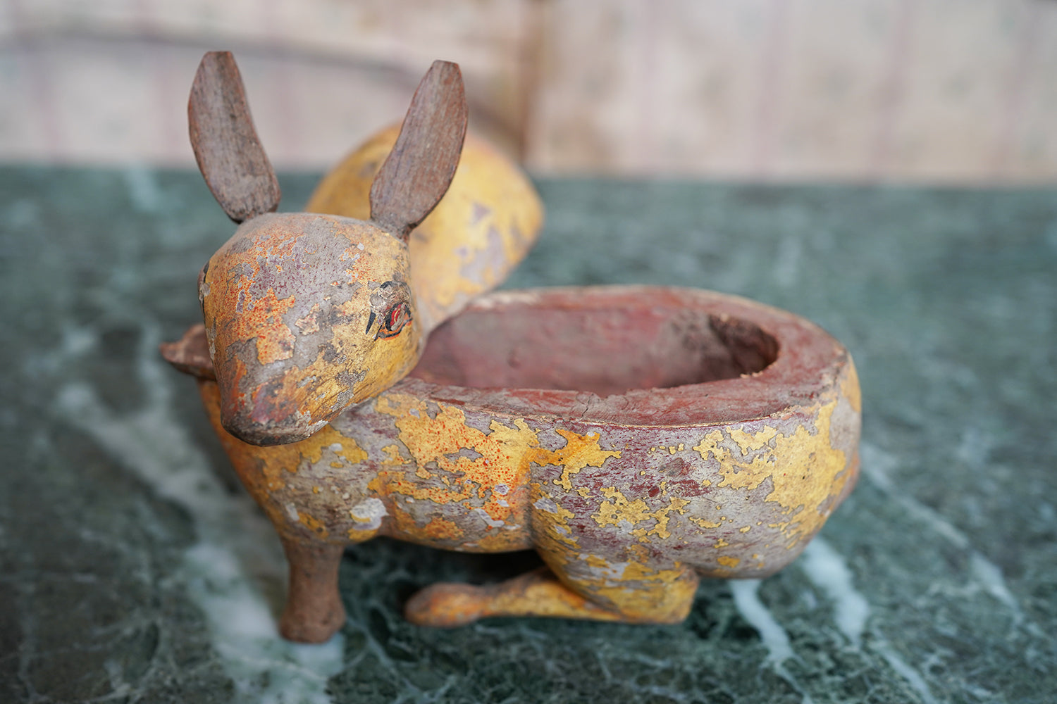 A French Painted Pine Folk Art Trinket Box in the Form of a Rabbit c.1840-60