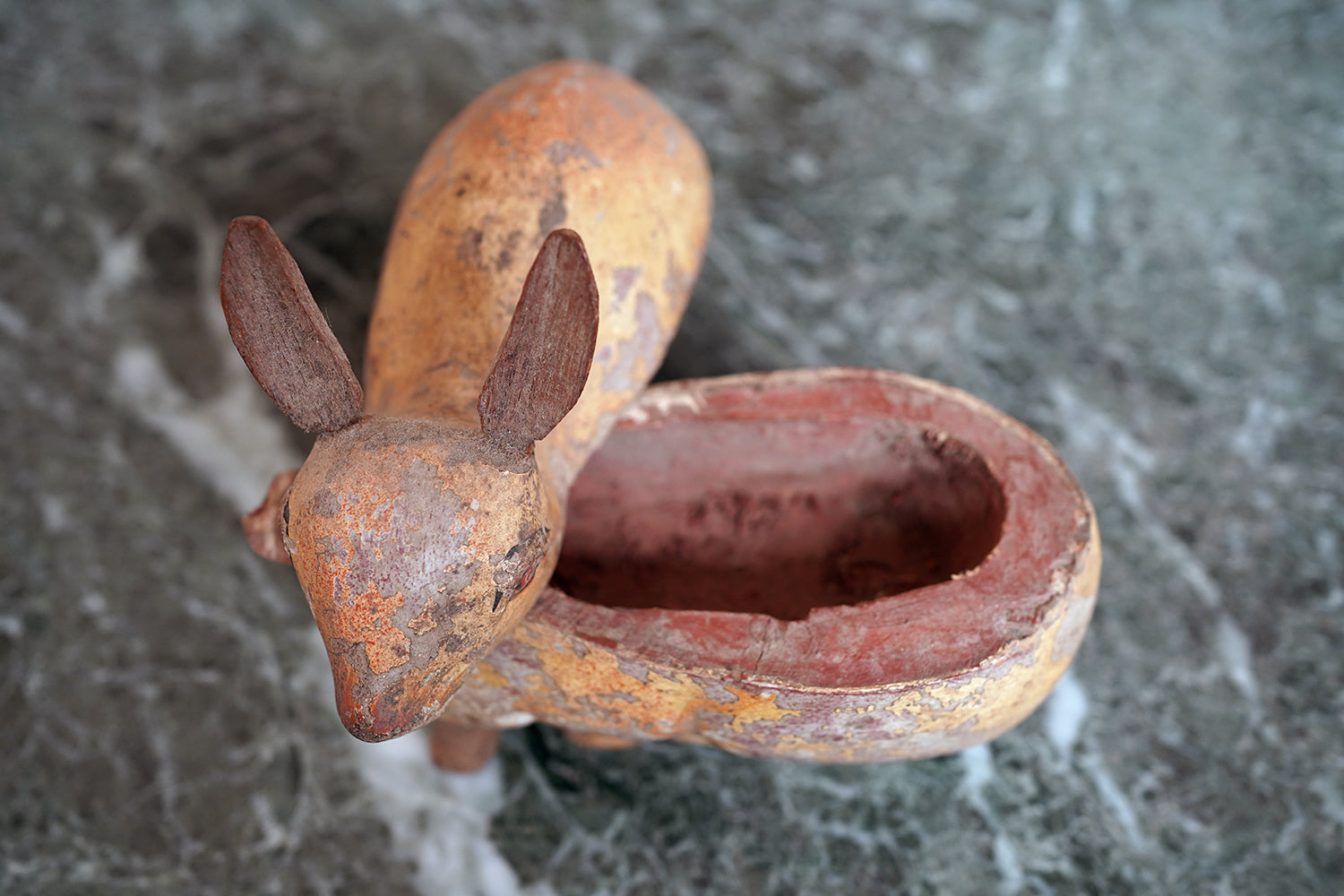 A French Painted Pine Folk Art Trinket Box in the Form of a Rabbit c.1840-60