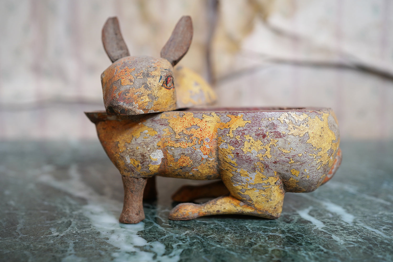 A French Painted Pine Folk Art Trinket Box in the Form of a Rabbit c.1840-60
