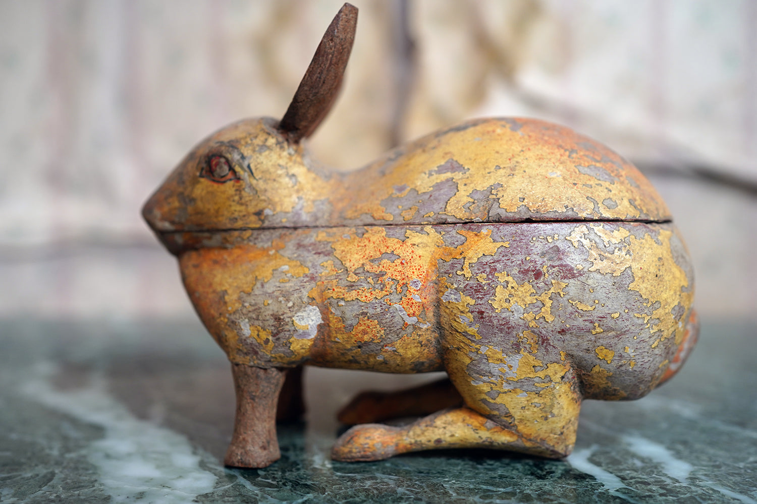 A French Painted Pine Folk Art Trinket Box in the Form of a Rabbit c.1840-60
