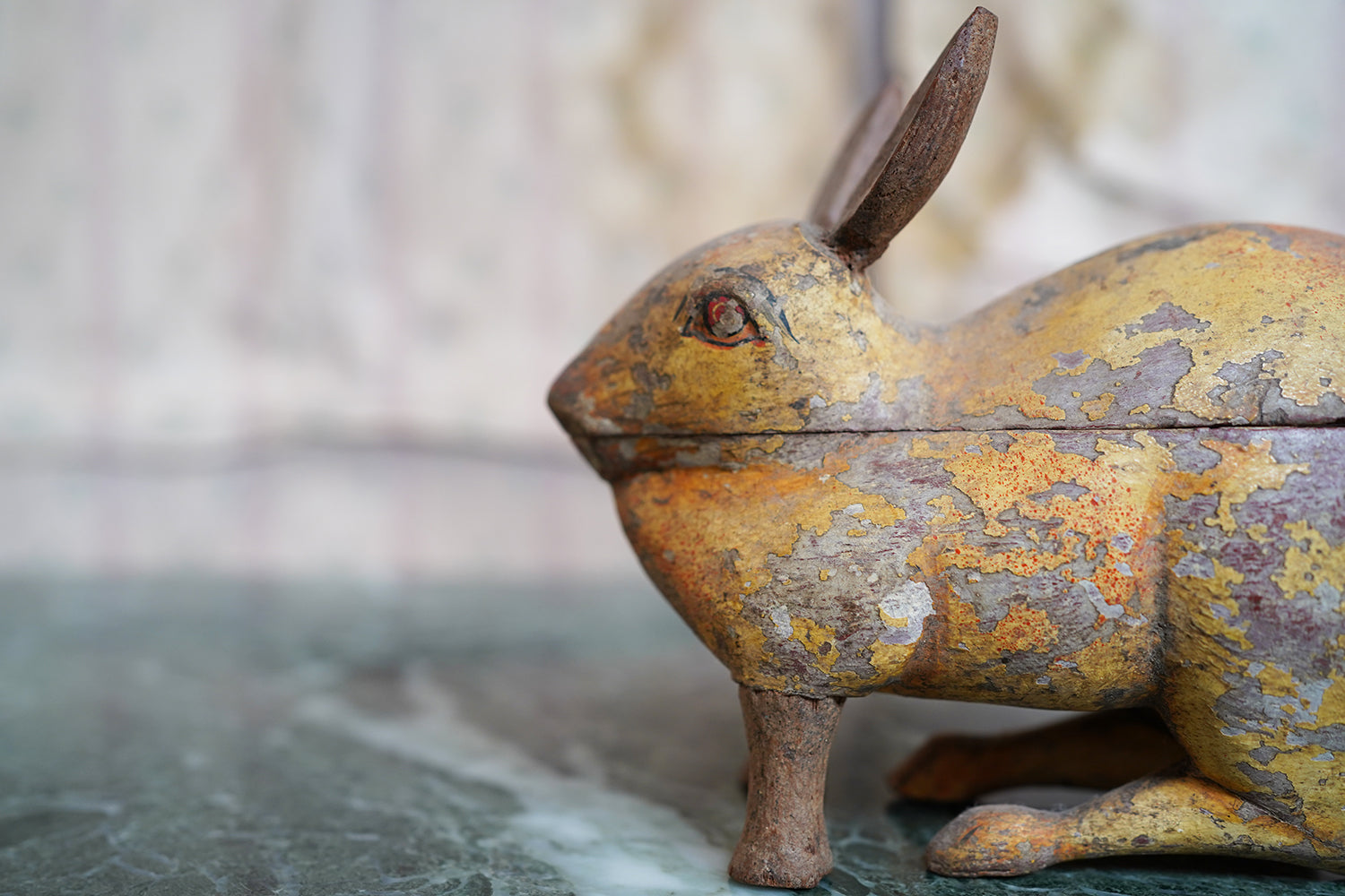 A French Painted Pine Folk Art Trinket Box in the Form of a Rabbit c.1840-60