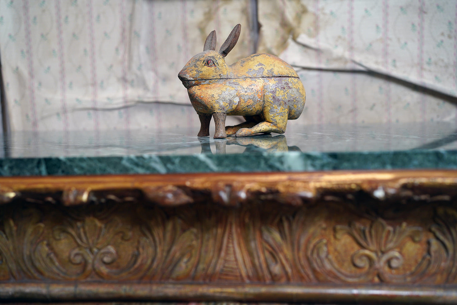 A French Painted Pine Folk Art Trinket Box in the Form of a Rabbit c.1840-60