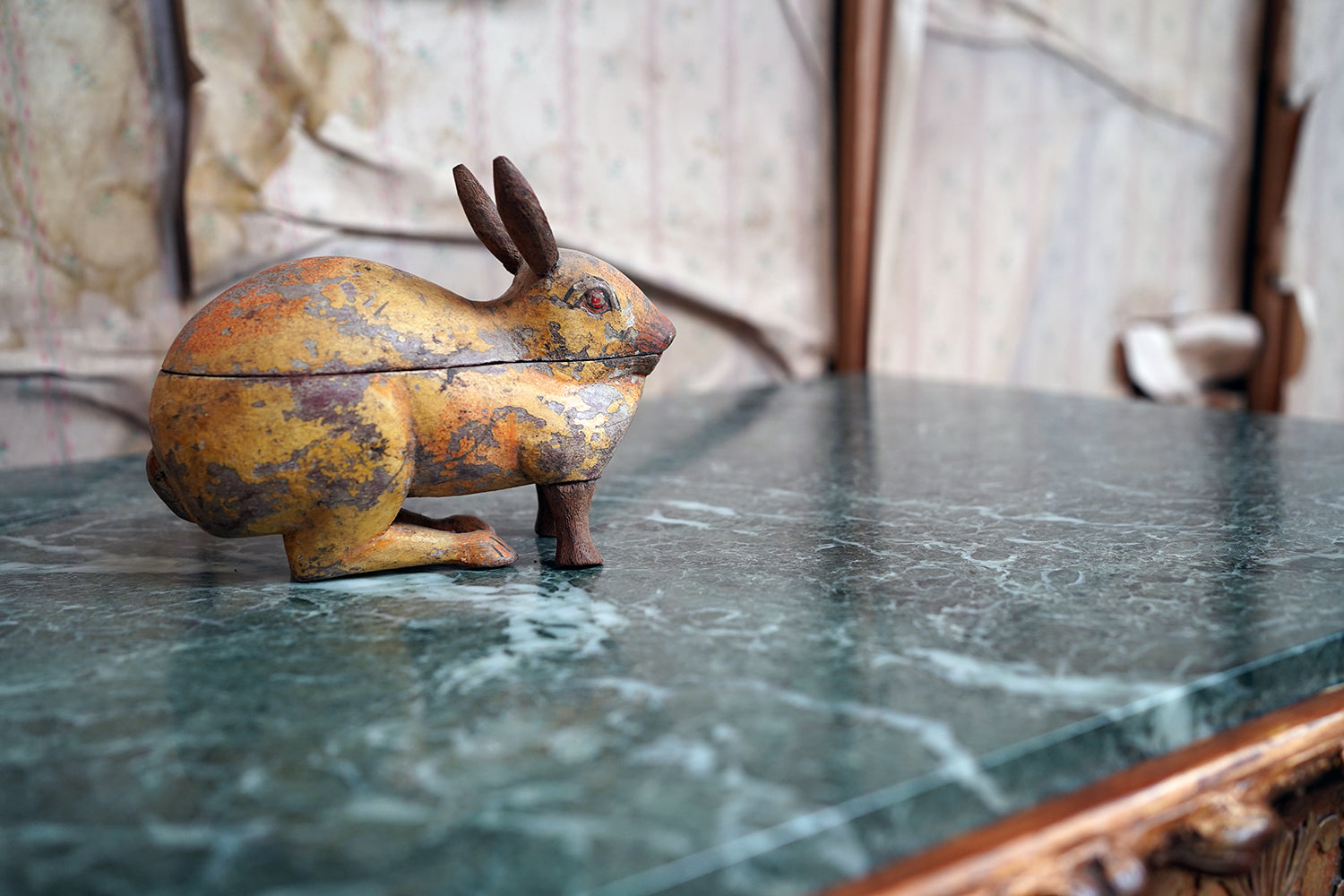 A French Painted Pine Folk Art Trinket Box in the Form of a Rabbit c.1840-60