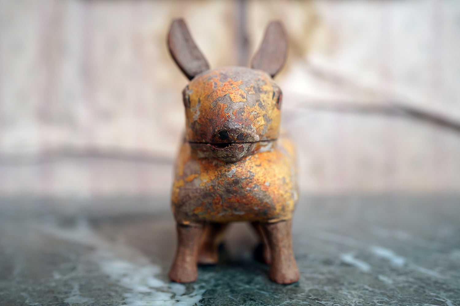 A French Painted Pine Folk Art Trinket Box in the Form of a Rabbit c.1840-60