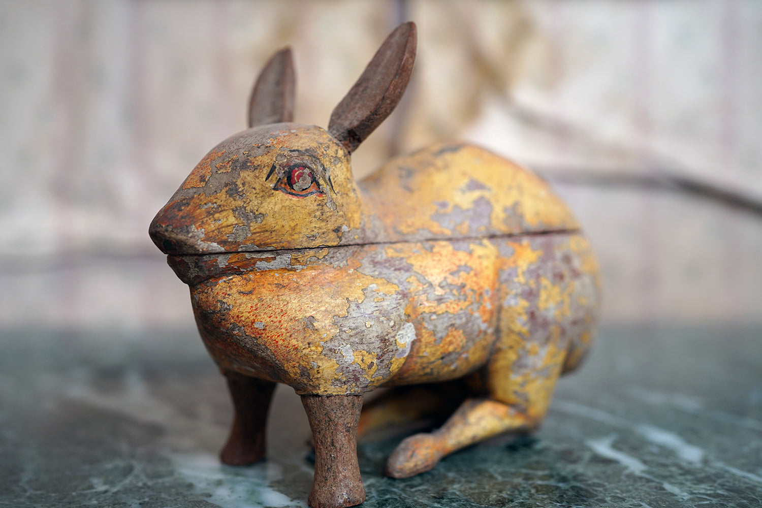 A French Painted Pine Folk Art Trinket Box in the Form of a Rabbit c.1840-60