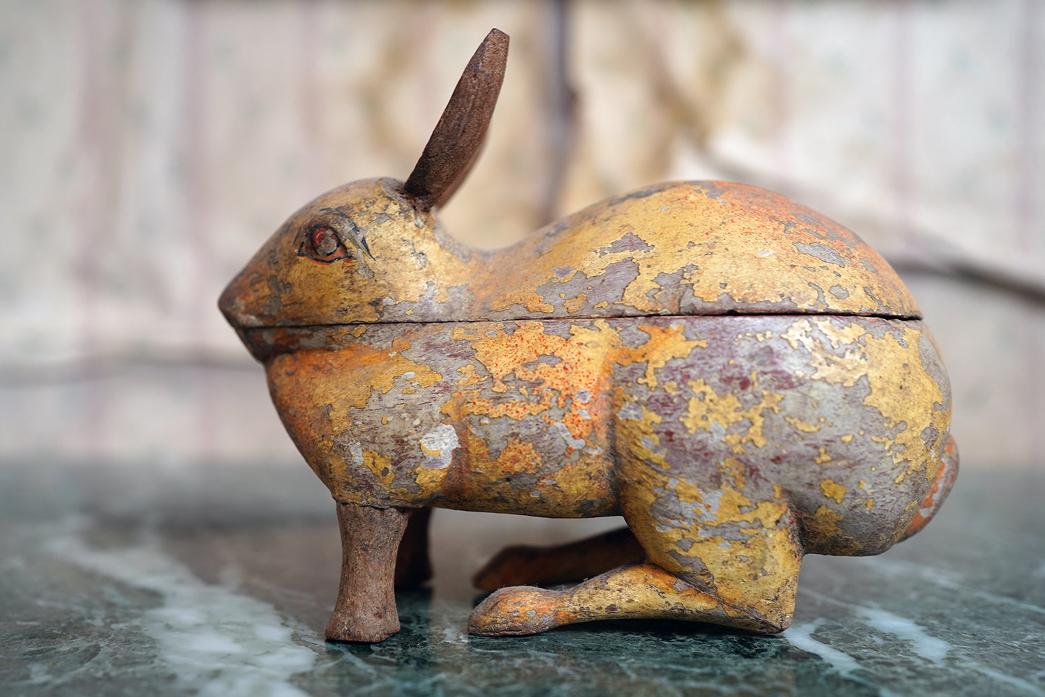 A French Painted Pine Folk Art Trinket Box in the Form of a Rabbit c.1840-60