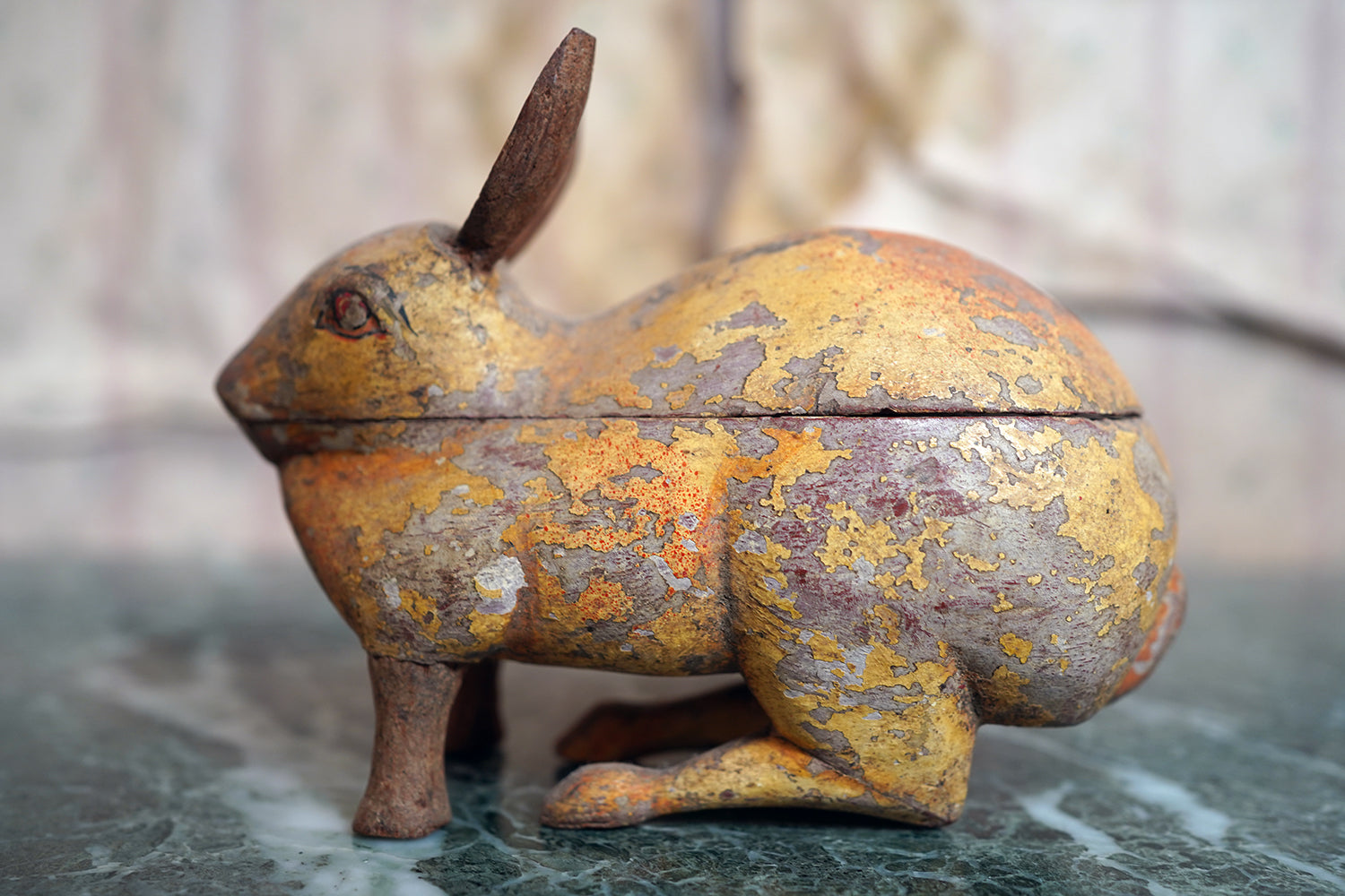 A French Painted Pine Folk Art Trinket Box in the Form of a Rabbit c.1840-60