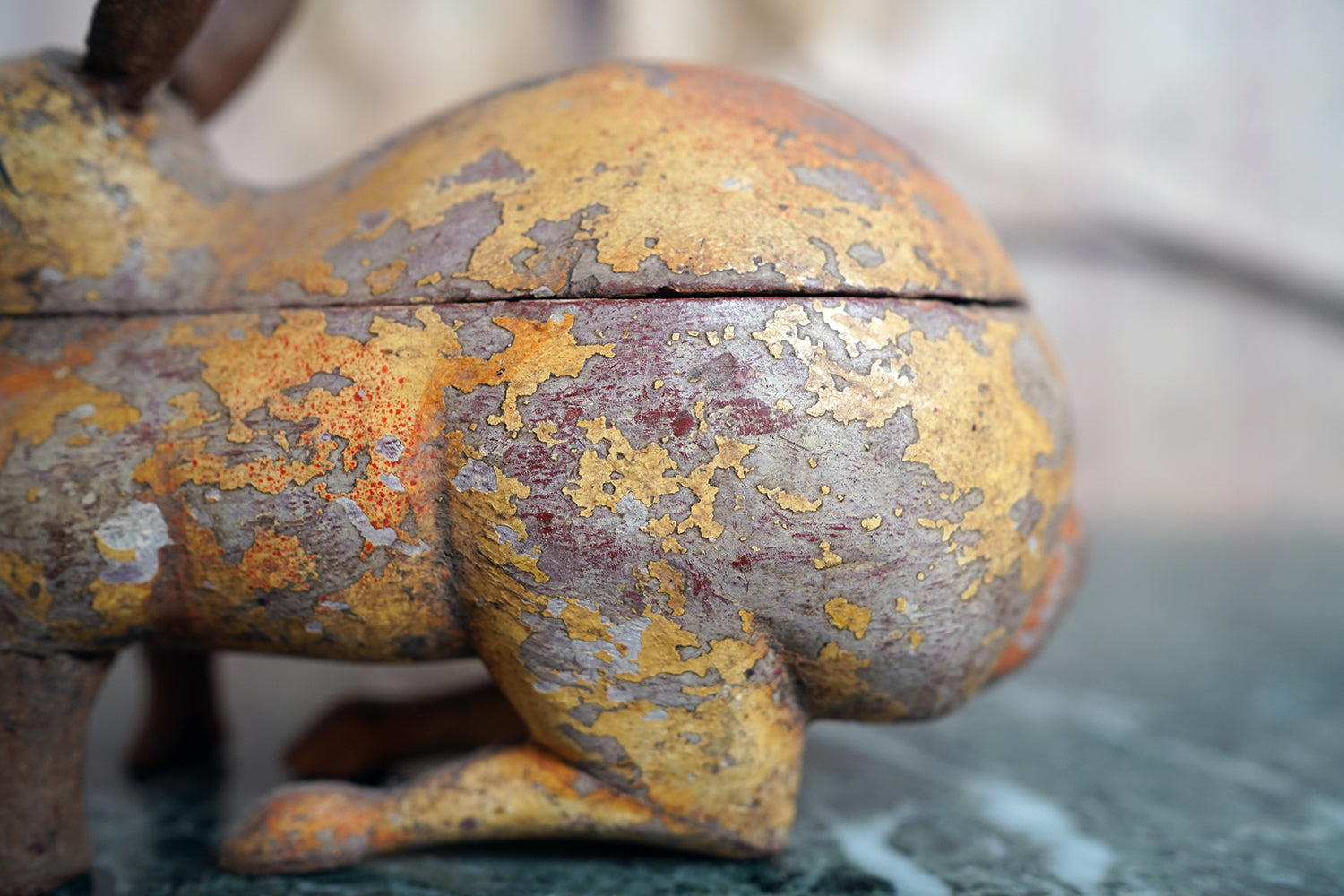 A French Painted Pine Folk Art Trinket Box in the Form of a Rabbit c.1840-60