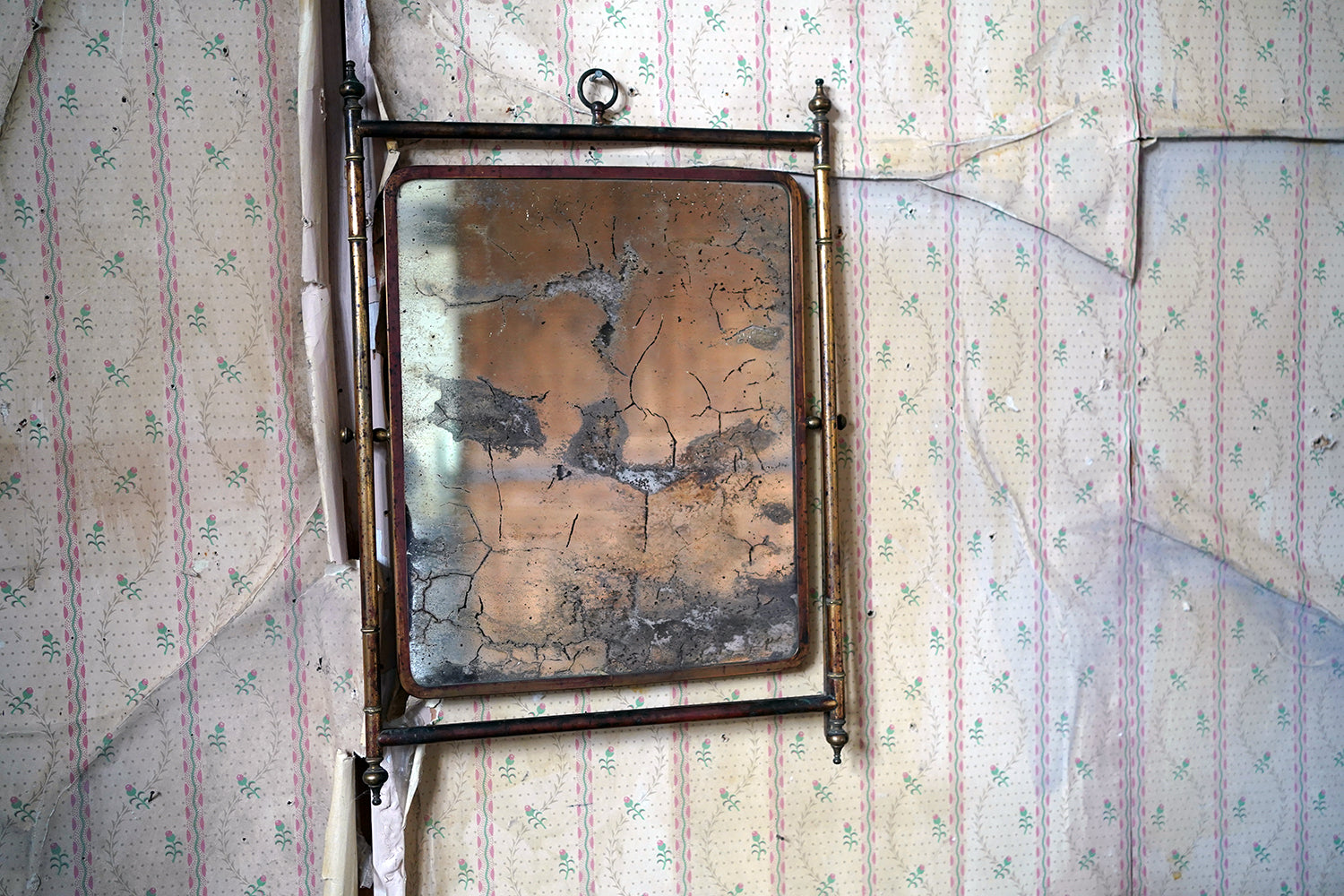 A 19thC French Brass Faux Bamboo Easel Table Mirror c.1860-80