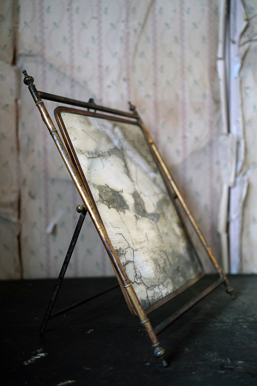 A 19thC French Brass Faux Bamboo Easel Table Mirror c.1860-80