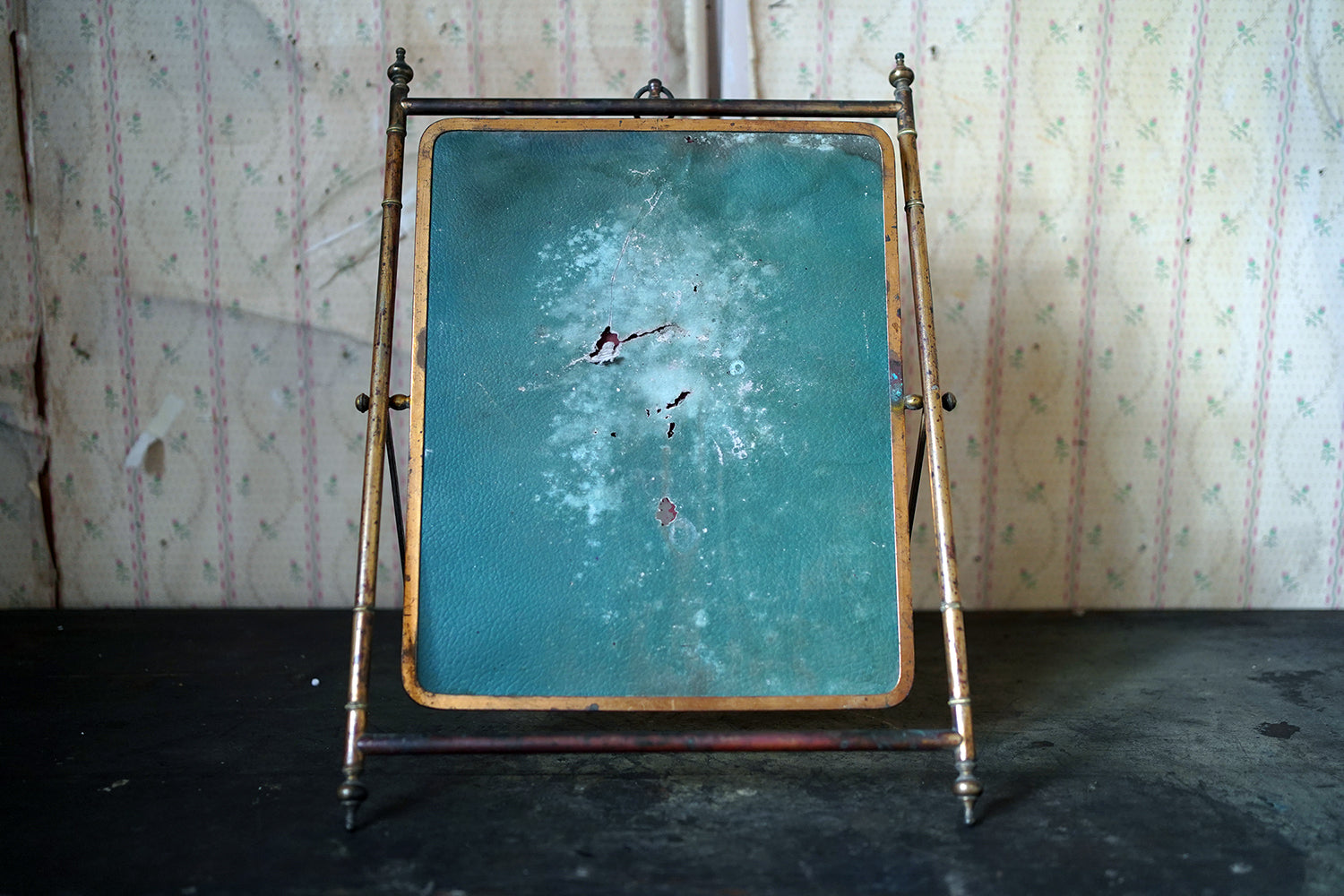 A 19thC French Brass Faux Bamboo Easel Table Mirror c.1860-80