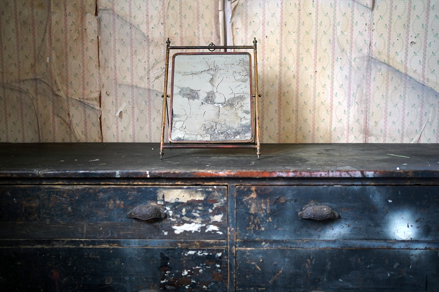 A 19thC French Brass Faux Bamboo Easel Table Mirror c.1860-80