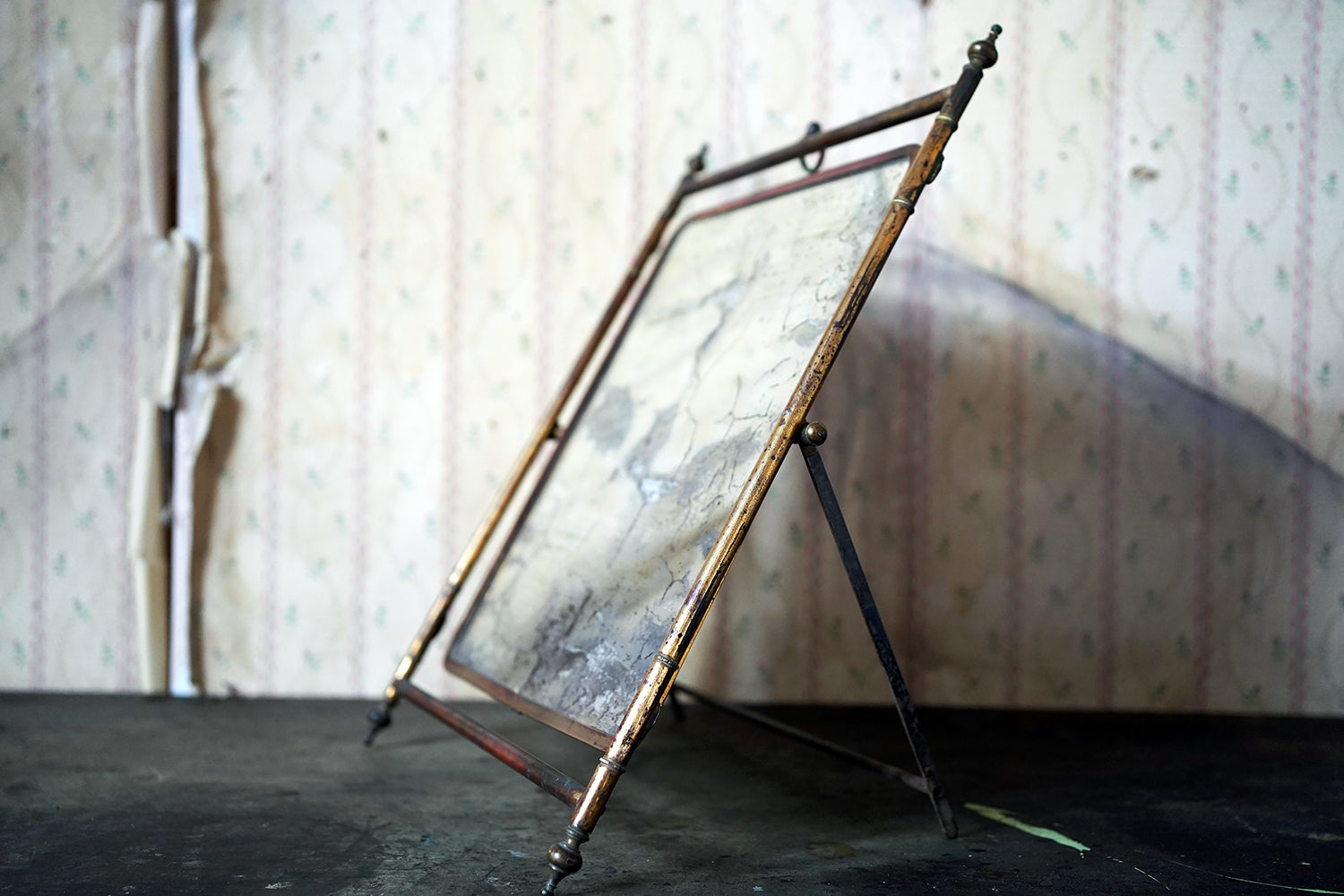 A 19thC French Brass Faux Bamboo Easel Table Mirror c.1860-80