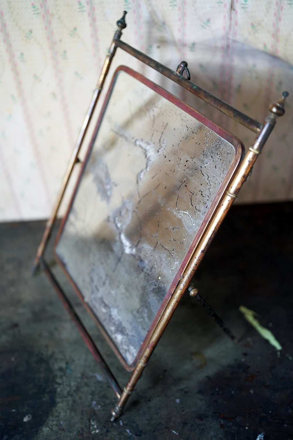 A 19thC French Brass Faux Bamboo Easel Table Mirror c.1860-80