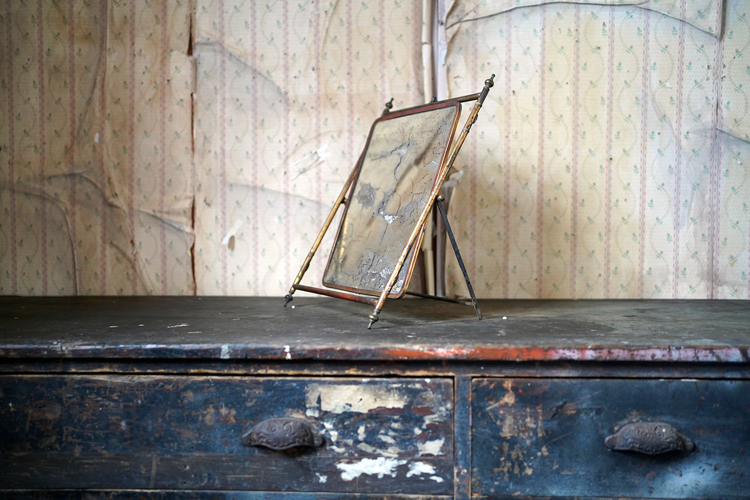 A 19thC French Brass Faux Bamboo Easel Table Mirror c.1860-80