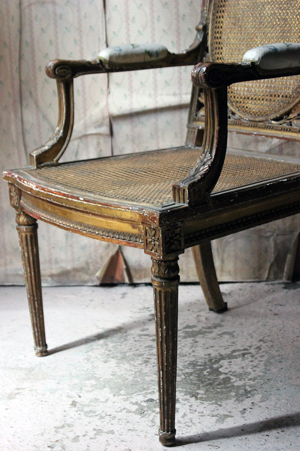 A 19thC French Carved Giltwood Open Armchair c.1880