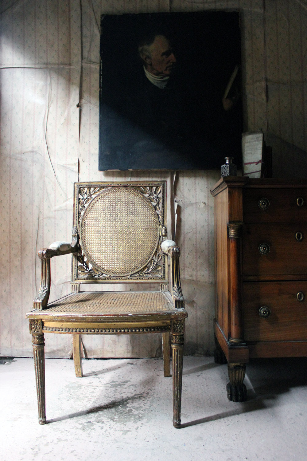 A 19thC French Carved Giltwood Open Armchair c.1880