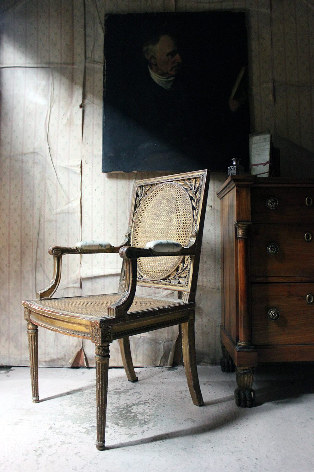 A 19thC French Carved Giltwood Open Armchair c.1880