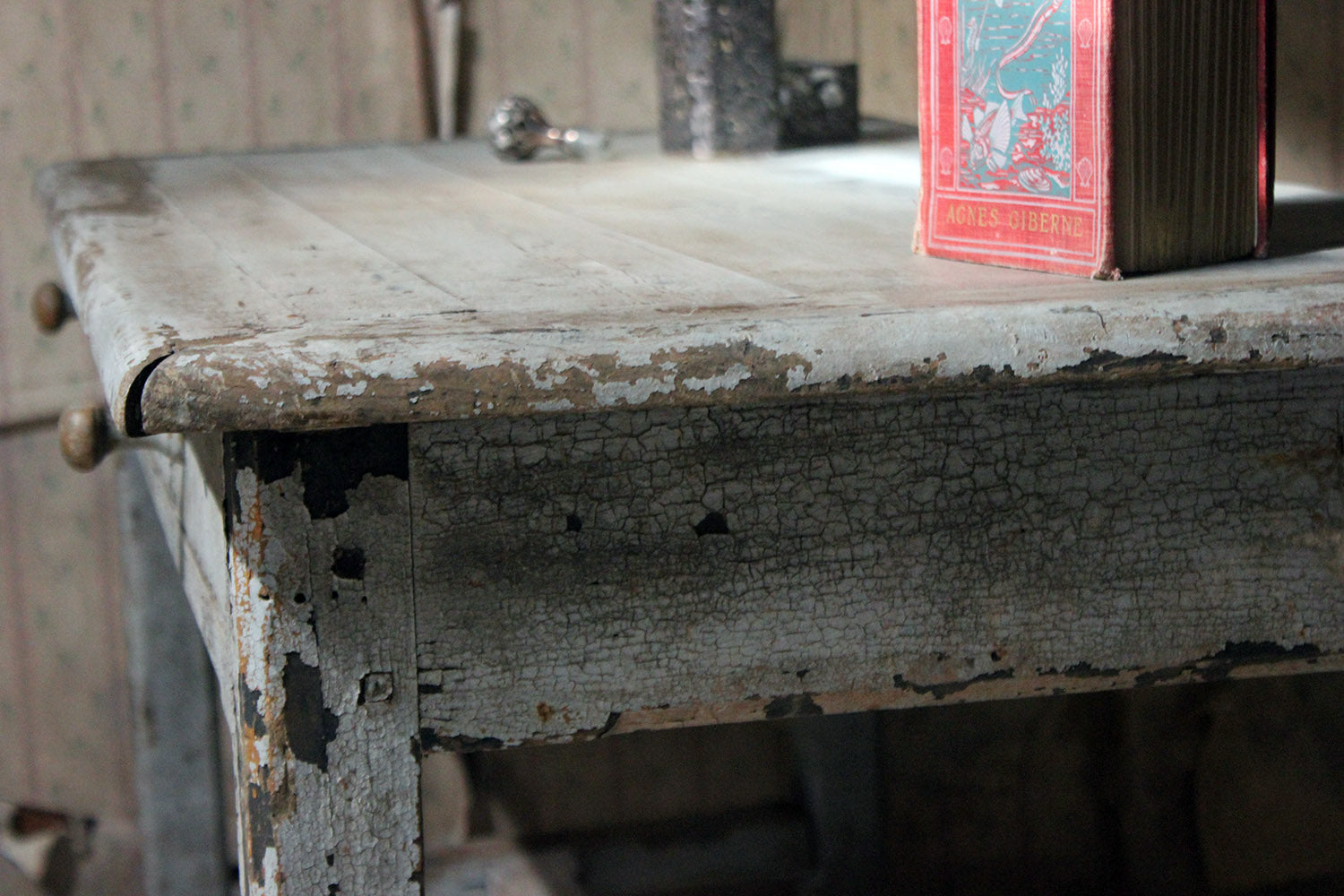 A French Provincial Painted Pine Side Table From a Potters Studio c.1900