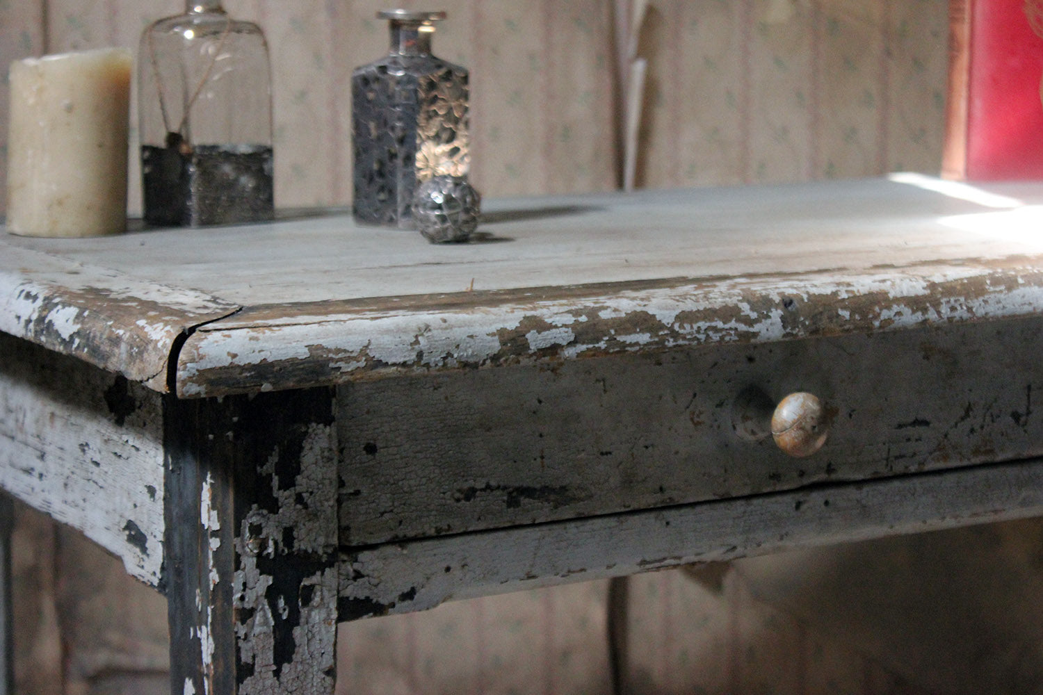 A French Provincial Painted Pine Side Table From a Potters Studio c.1900