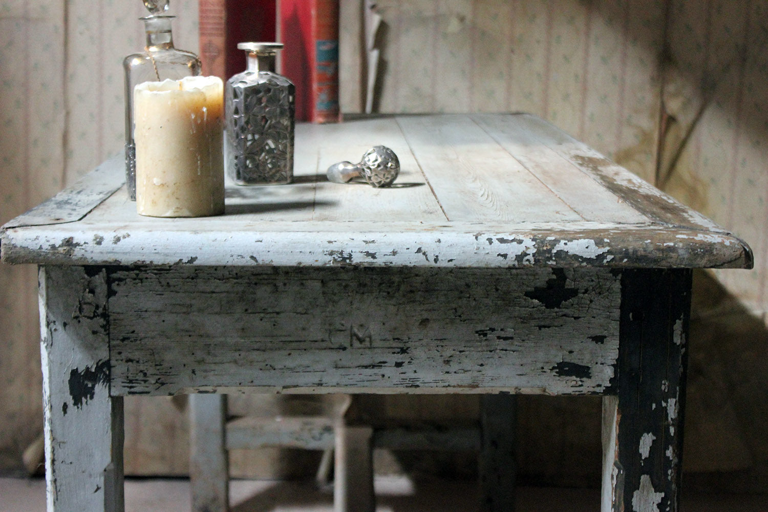 A French Provincial Painted Pine Side Table From a Potters Studio c.1900