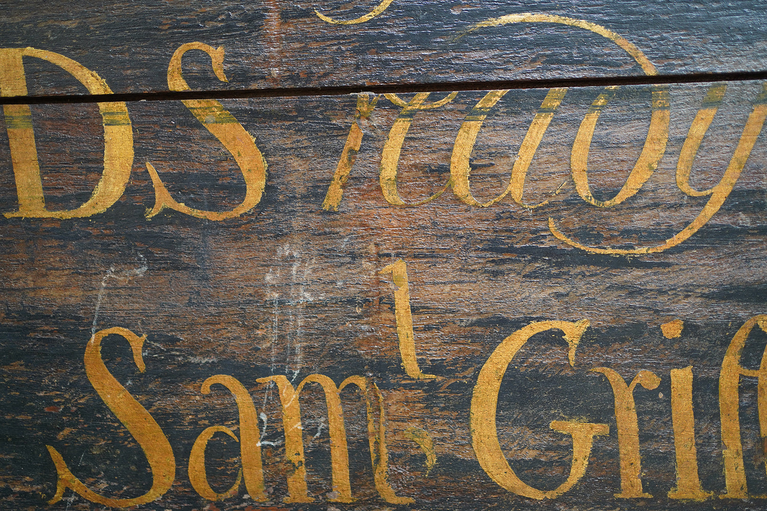 A Fragmentary Early-Victorian Painted Pine Drapers & Undertakers Sign c.1850-60