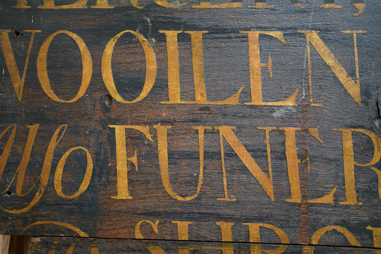 A Fragmentary Early-Victorian Painted Pine Drapers & Undertakers Sign c.1850-60