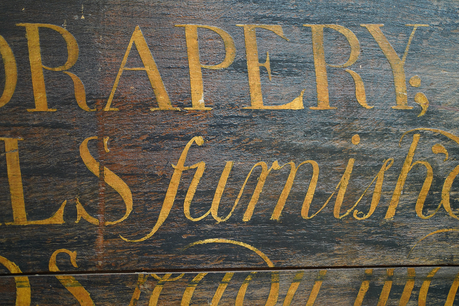 A Fragmentary Early-Victorian Painted Pine Drapers & Undertakers Sign c.1850-60