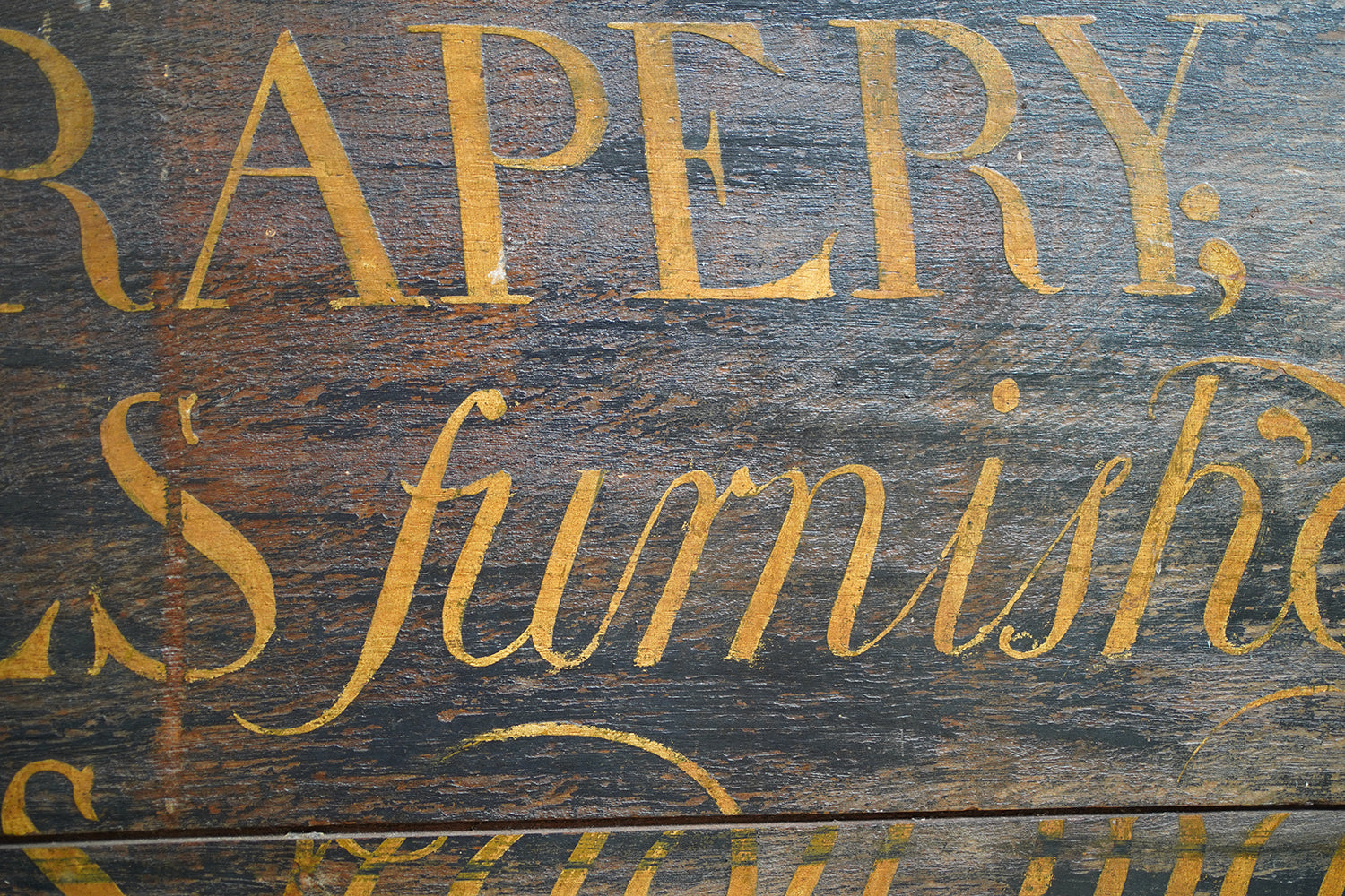A Fragmentary Early-Victorian Painted Pine Drapers & Undertakers Sign c.1850-60