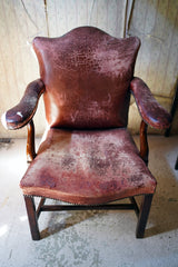 A George III Period Mahogany & Leather Upholstered Open Armchair c.1800