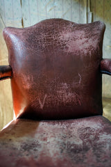 A George III Period Mahogany & Leather Upholstered Open Armchair c.1800