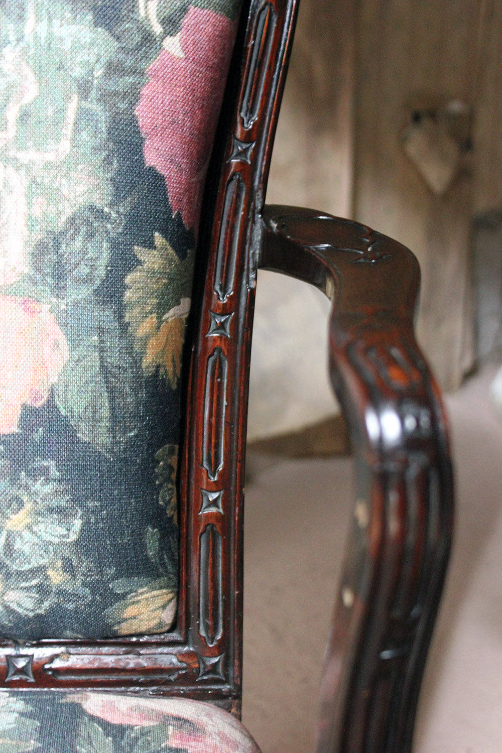 A George III Chinese Chippendale Mahogany & Upholstered Open Armchair c.1780