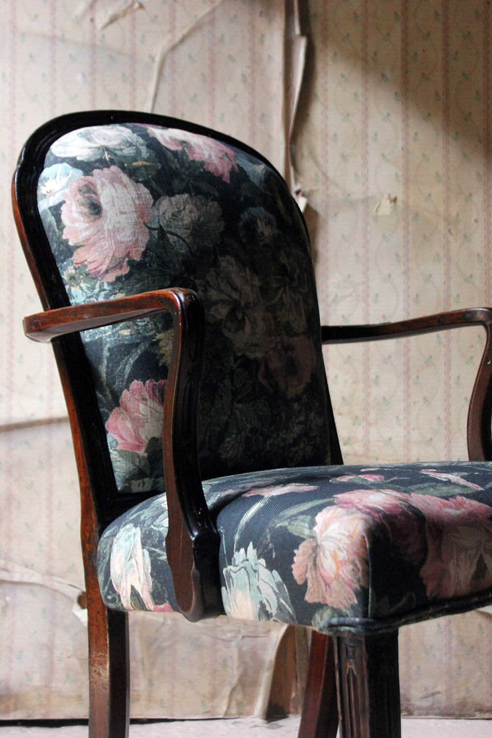A George III Chinese Chippendale Mahogany & Upholstered Open Armchair c.1780