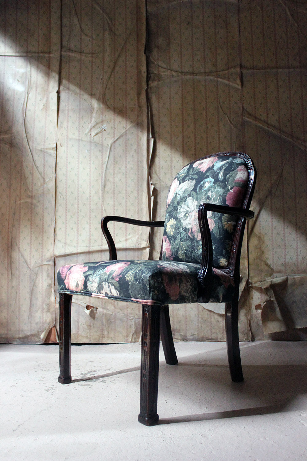 A George III Chinese Chippendale Mahogany & Upholstered Open Armchair c.1780
