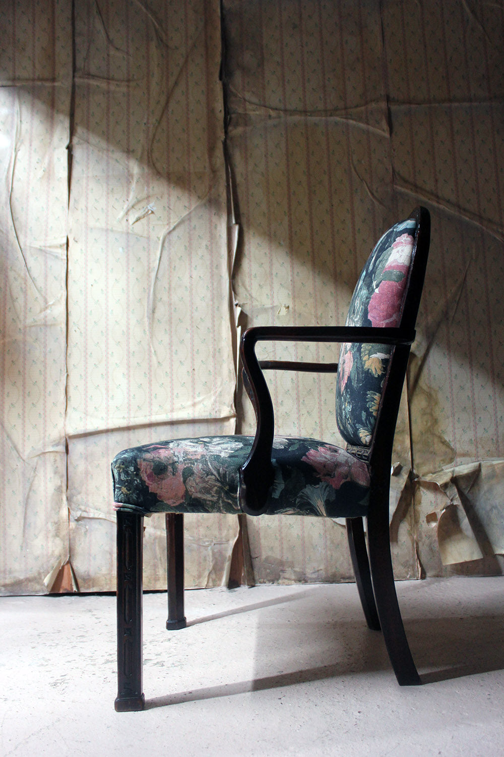 A George III Chinese Chippendale Mahogany & Upholstered Open Armchair c.1780