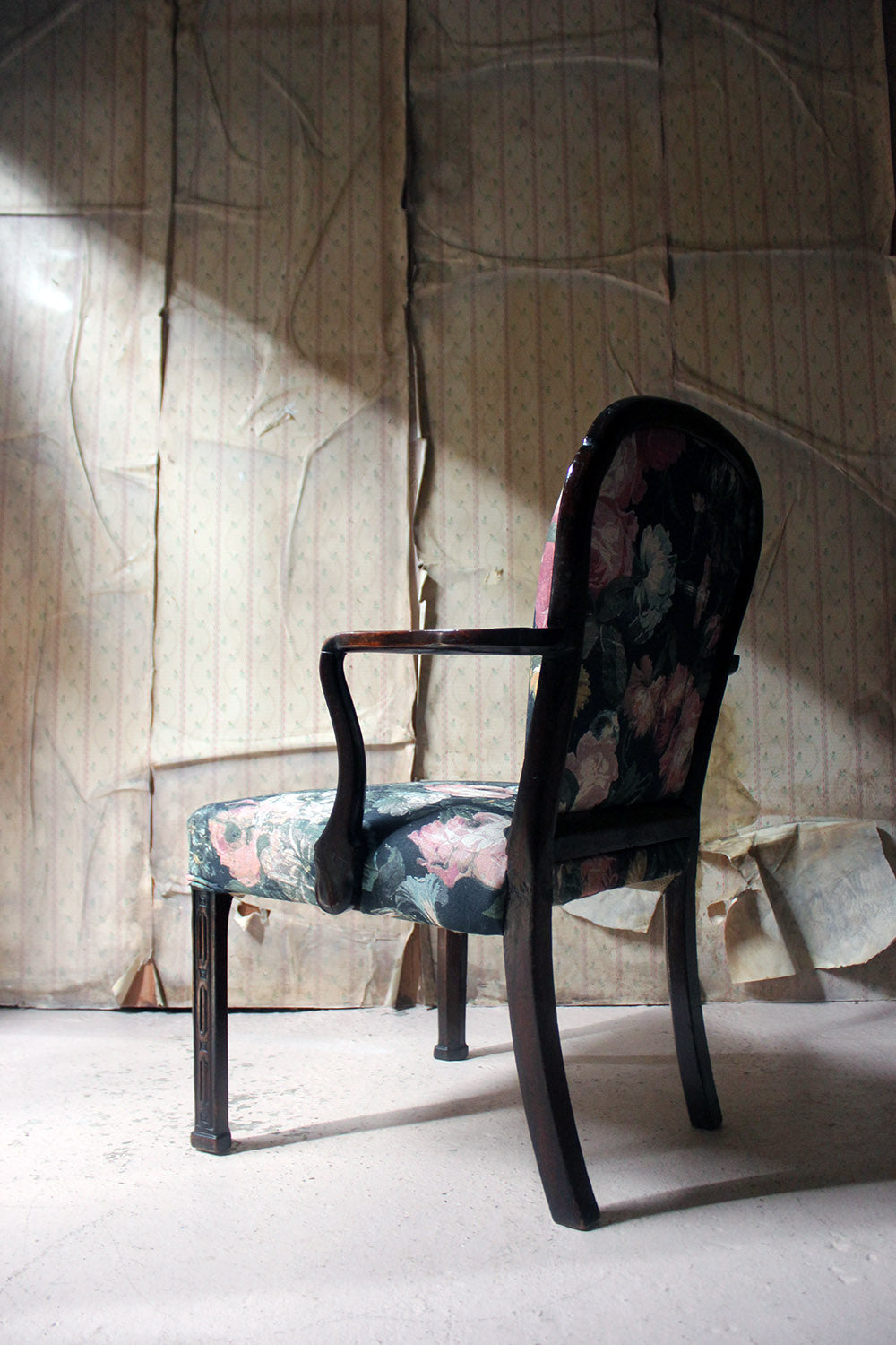 A George III Chinese Chippendale Mahogany & Upholstered Open Armchair c.1780