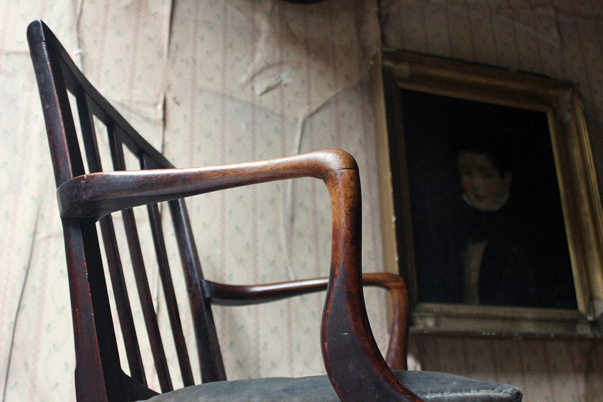 A George III Oak Open Elbow Chair c.1800