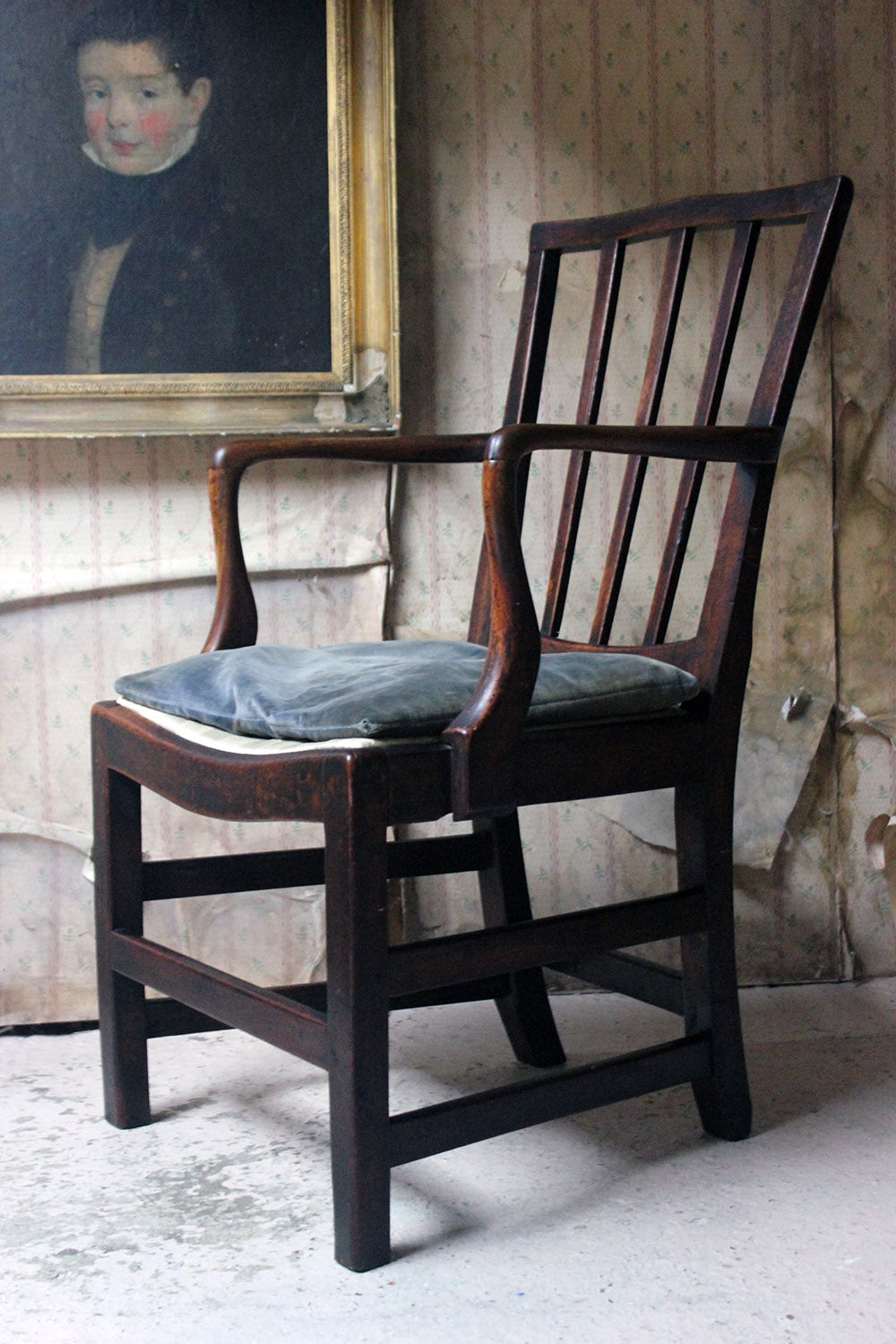 A George III Oak Open Elbow Chair c.1800