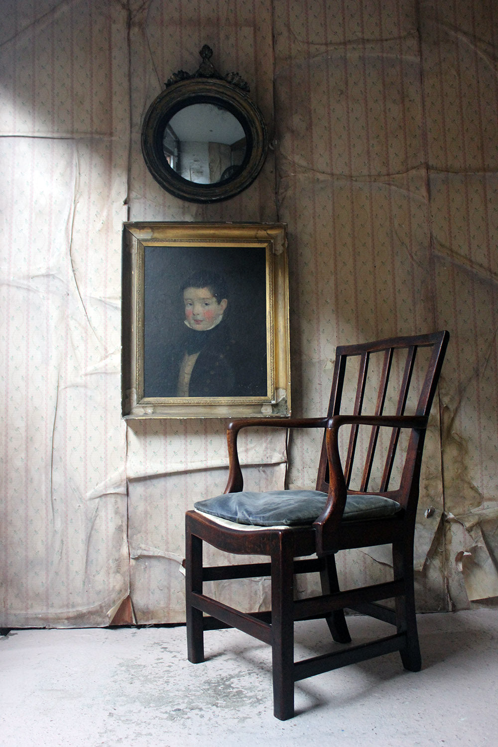 A George III Oak Open Elbow Chair c.1800