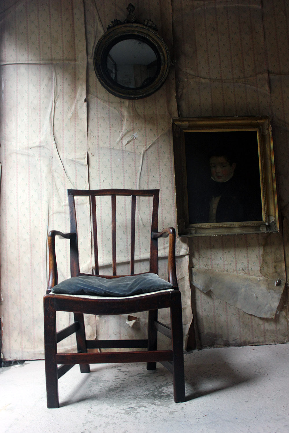 A George III Oak Open Elbow Chair c.1800