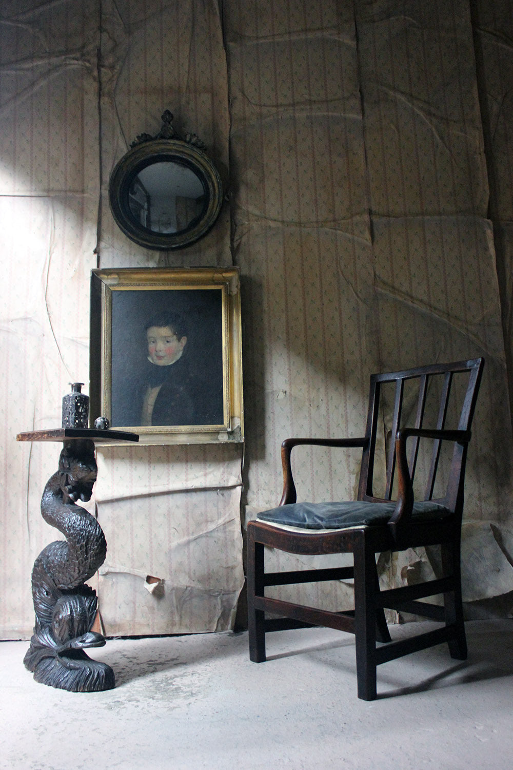 A George III Oak Open Elbow Chair c.1800