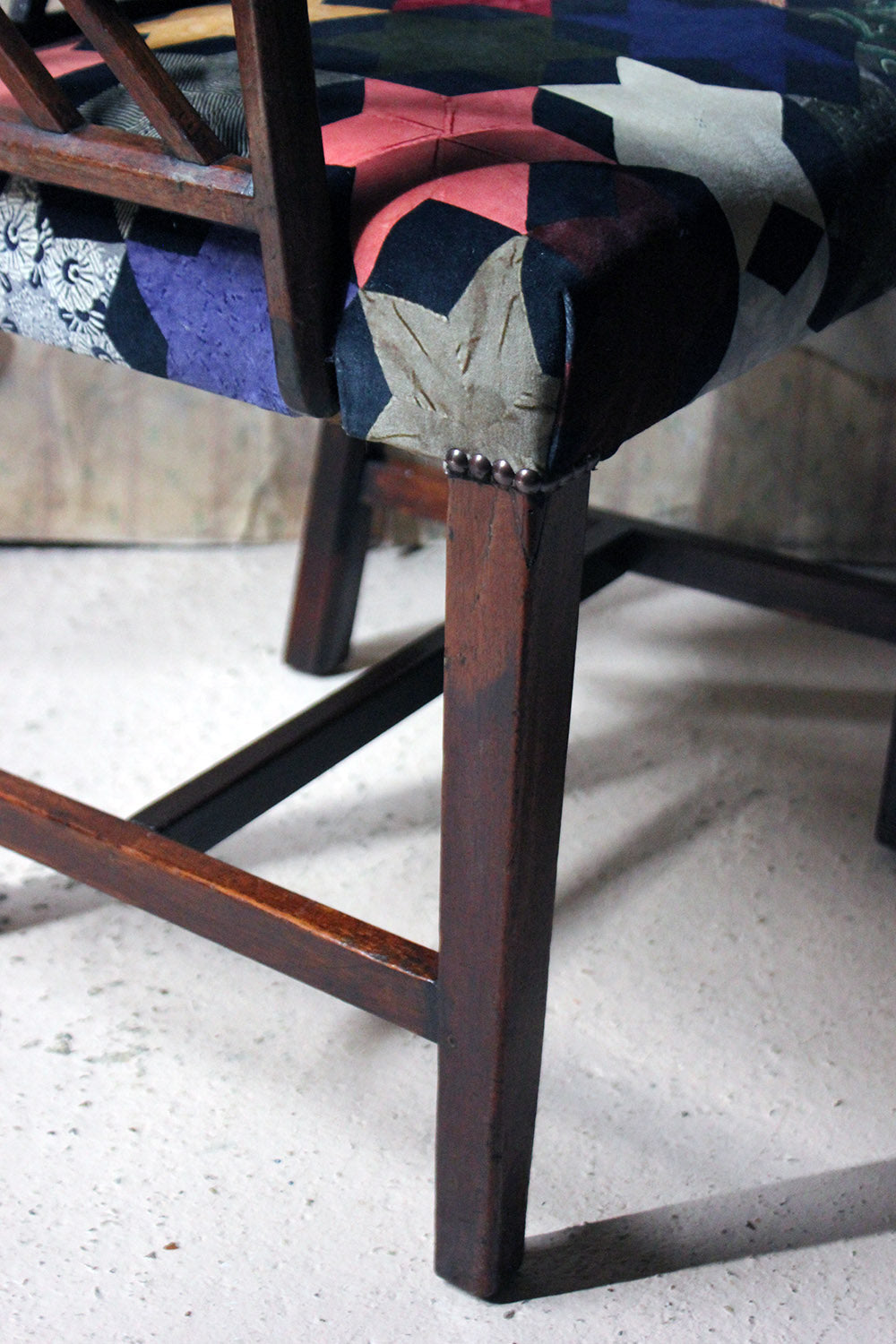 A George III Chinese Chippendale Mahogany & Velvet Upholstered Cockpen Armchair c.1770