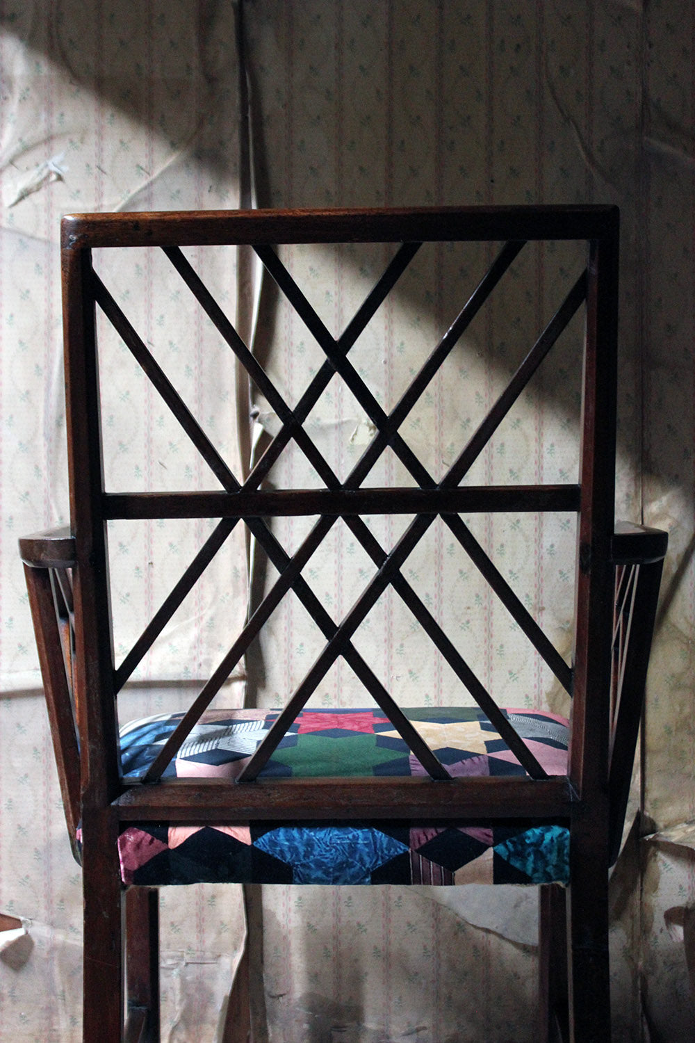 A George III Chinese Chippendale Mahogany & Velvet Upholstered Cockpen Armchair c.1770