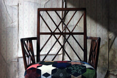 A George III Chinese Chippendale Mahogany & Velvet Upholstered Cockpen Armchair c.1770